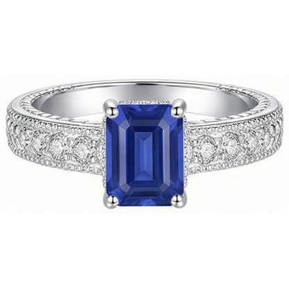 Natural Earth Mined Diamond Antique Style Ring Basket Set Emerald Cut Sapphire 2.50 Carats