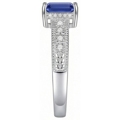 Natural Earth Mined Diamond Antique Style Ring Basket Set Emerald Cut Sapphire 2.50 Carats