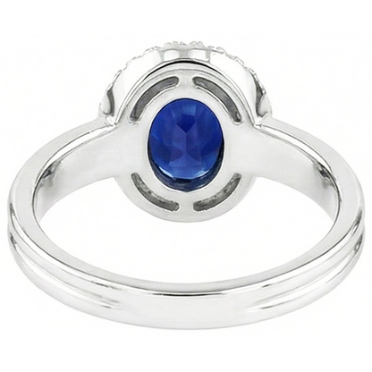 Natural Earth Mined Diamond Band & Oval Blue Sapphire Wedding Ring Set 3 Carats White Gold
