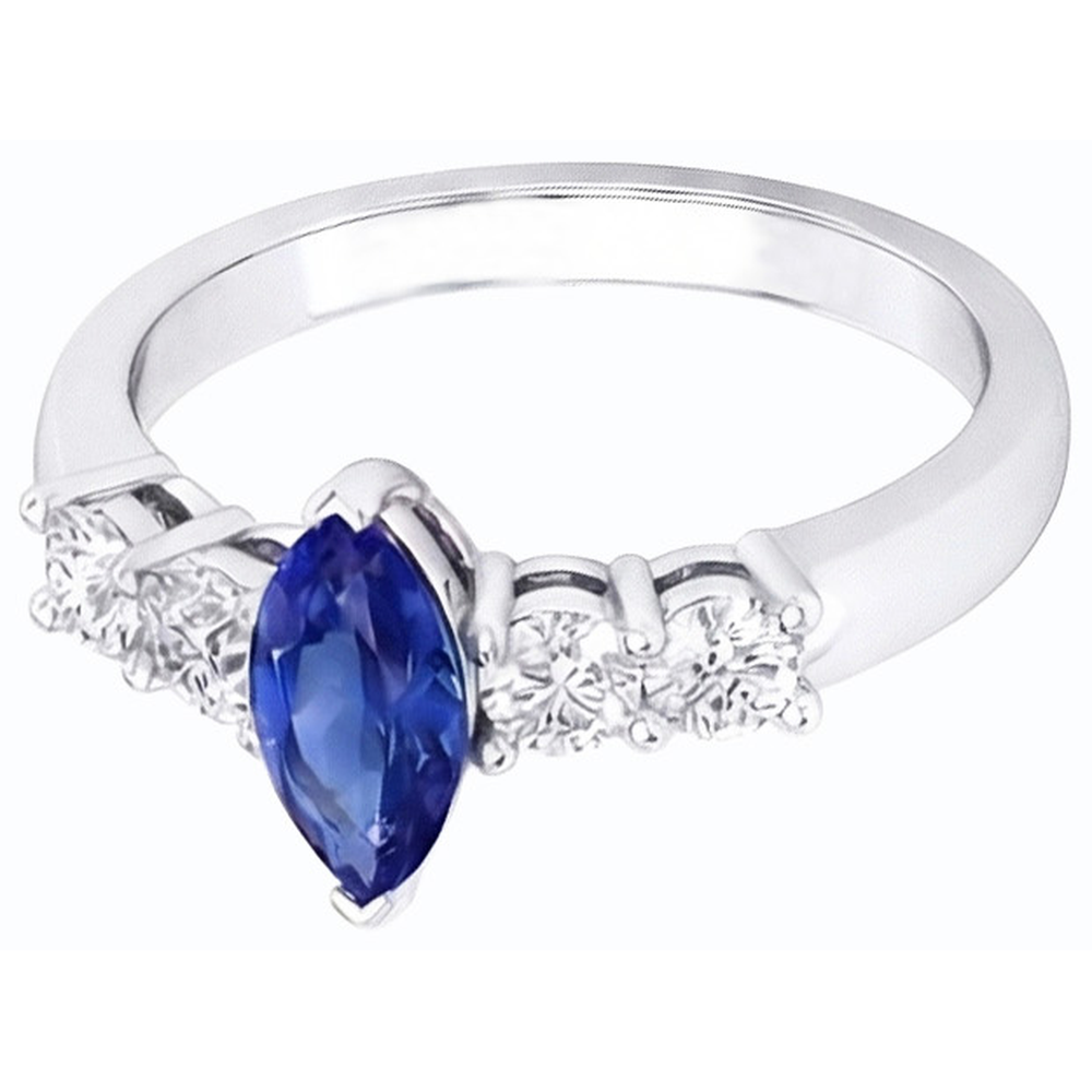 Natural Earth Mined Diamond Blue Sapphire Ring Marquise & Round Jewelry 1.50 Carats