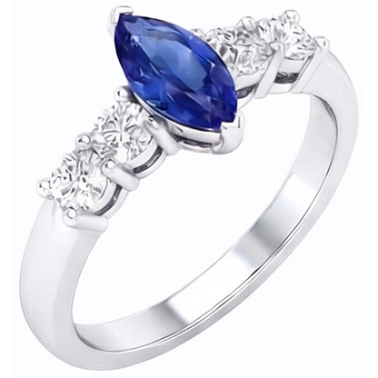 Natural Earth Mined Diamond Blue Sapphire Ring Marquise & Round Jewelry 1.50 Carats