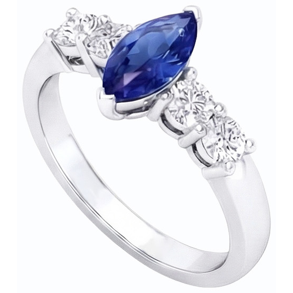 Natural Earth Mined Diamond Blue Sapphire Ring Marquise & Round Jewelry 1.50 Carats