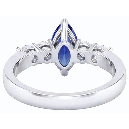 Natural Earth Mined Diamond Blue Sapphire Ring Marquise & Round Jewelry 1.50 Carats