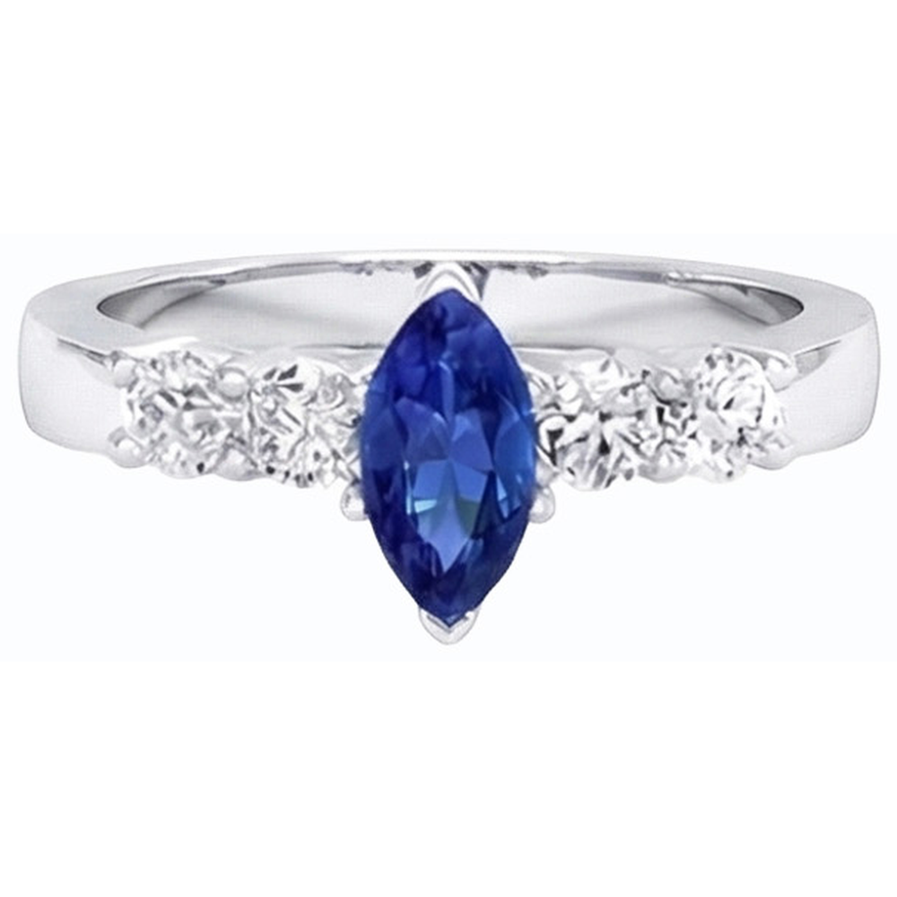 Natural Earth Mined Diamond Blue Sapphire Ring Marquise & Round Jewelry 1.50 Carats