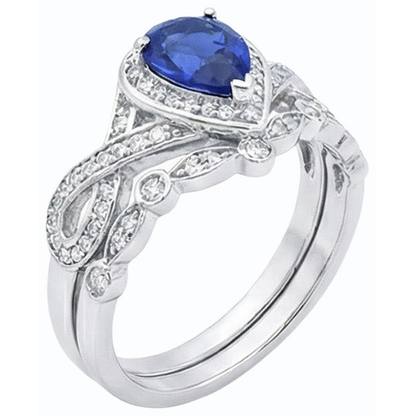 Natural Earth Mined Diamond Ceylon Sapphire Wedding Ring Set Crown Style 3.50 Carats