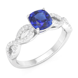 Natural Earth Mined Diamond Cushion Blue Sapphire Gemstone Ring Infinity Style 3 Carats
