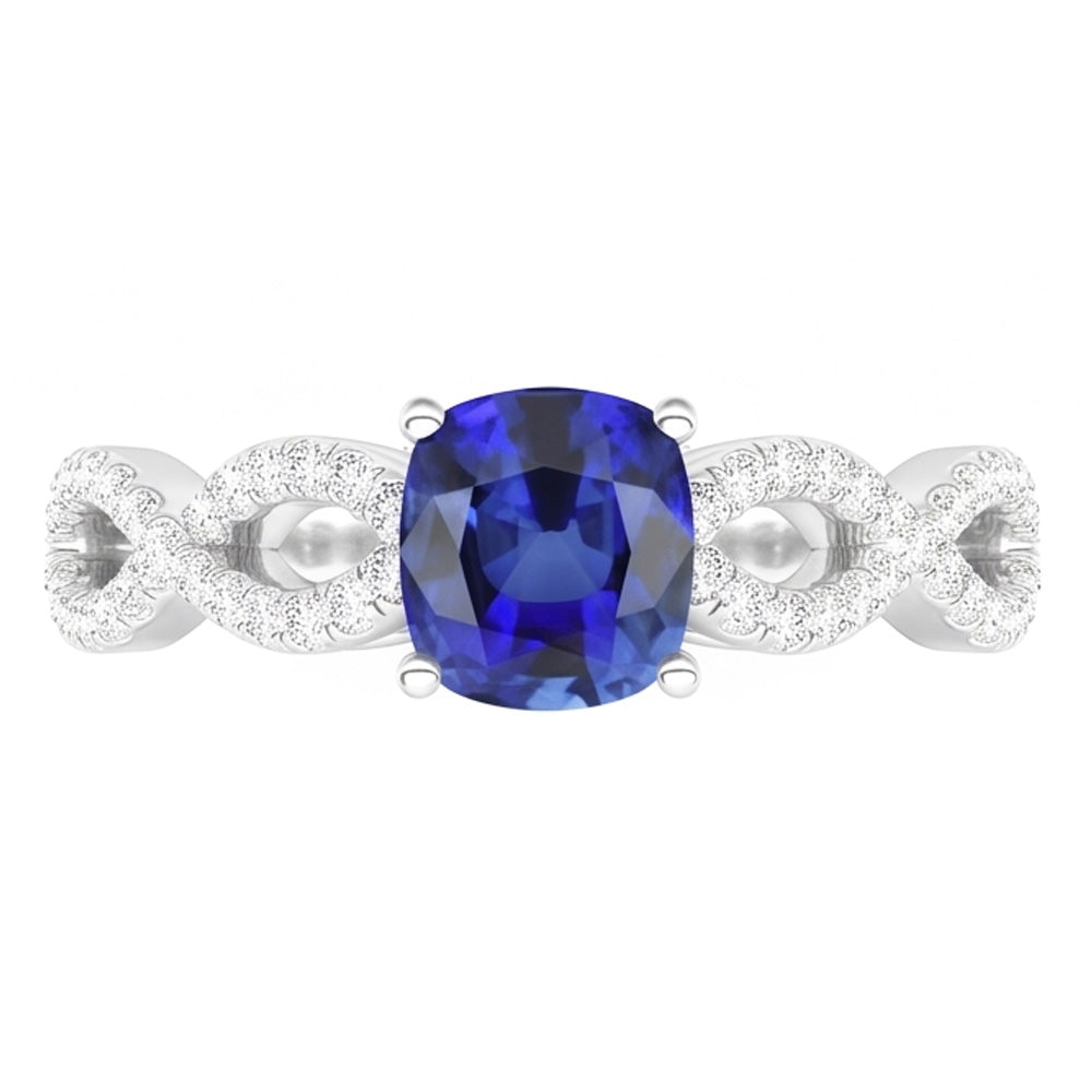 Natural Earth Mined Diamond Cushion Blue Sapphire Gemstone Ring Infinity Style 3 Carats