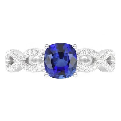 Natural Earth Mined Diamond Cushion Blue Sapphire Gemstone Ring Infinity Style 3 Carats