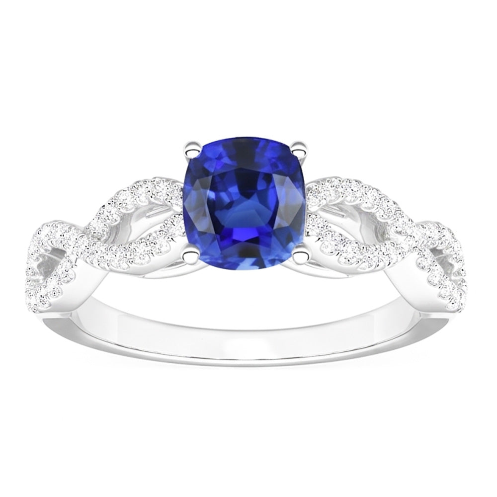 Natural Earth Mined Diamond Cushion Blue Sapphire Gemstone Ring Infinity Style 3 Carats