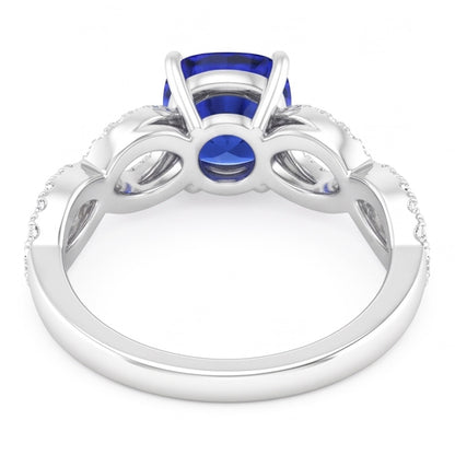 Natural Earth Mined Diamond Cushion Blue Sapphire Gemstone Ring Infinity Style 3 Carats