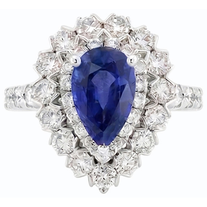 Natural Earth Mined Diamond Double Halo Ceylon Sapphire Ring Flower Style 4.50 Carats