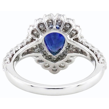 Natural Earth Mined Diamond Double Halo Ceylon Sapphire Ring Flower Style 4.50 Carats