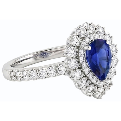 Natural Earth Mined Diamond Double Halo Ceylon Sapphire Ring Flower Style 4.50 Carats
