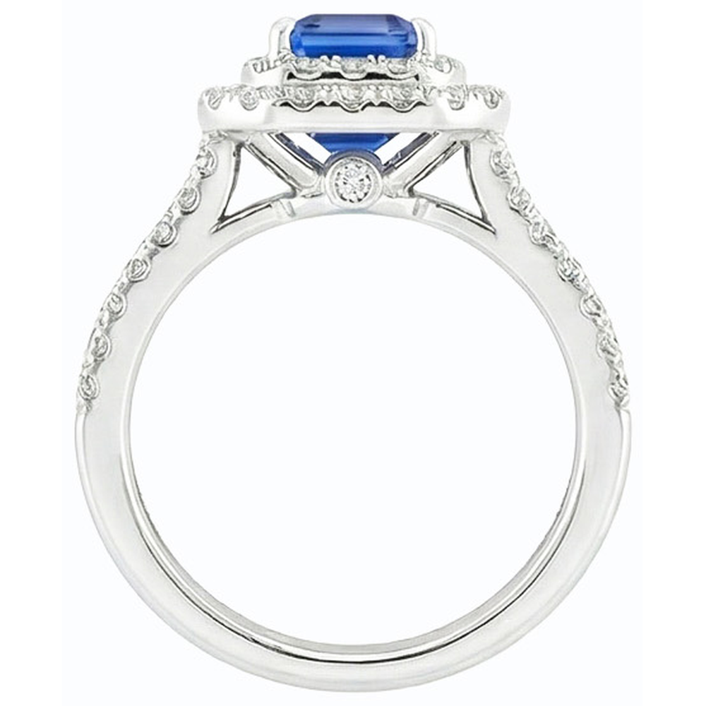 Natural Earth Mined Diamond Double Halo Emerald Blue Sapphire Wedding Ring Set 5 Carats