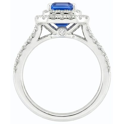 Natural Earth Mined Diamond Double Halo Emerald Blue Sapphire Wedding Ring Set 5 Carats