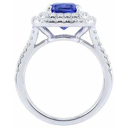 Natural Earth Mined Diamond Double Halo Radiant Sapphire Ring 4 Carats Split Shank
