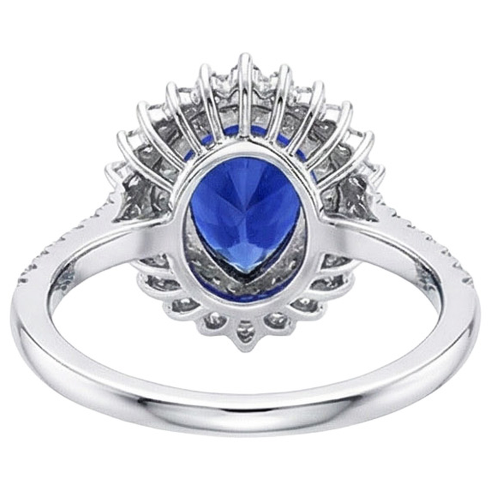 Natural Earth Mined Diamond Double Halo Ring Flower Style Pear Blue Sapphire 5.50 Carats