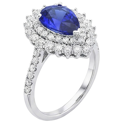 Natural Earth Mined Diamond Double Halo Ring Flower Style Pear Blue Sapphire 5.50 Carats