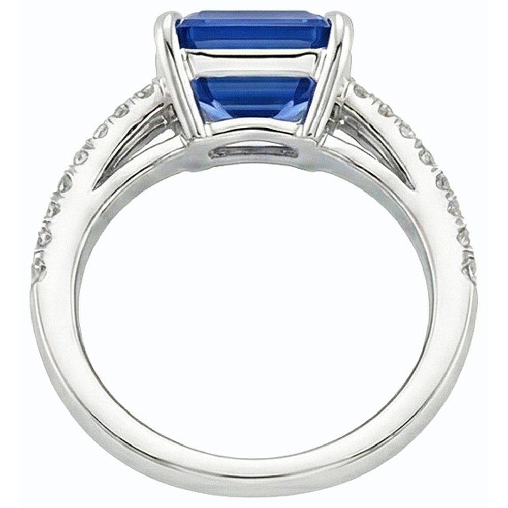 Natural Earth Mined Diamond Emerald Blue Sapphire Engagement Ring Double Shank 4.50 Carats