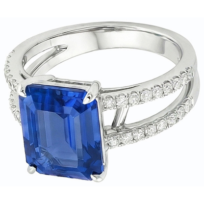 Natural Earth Mined Diamond Emerald Blue Sapphire Engagement Ring Double Shank 4.50 Carats