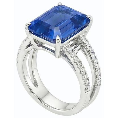 Natural Earth Mined Diamond Emerald Blue Sapphire Engagement Ring Double Shank 4.50 Carats