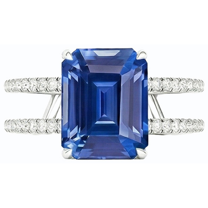 Natural Earth Mined Diamond Emerald Blue Sapphire Engagement Ring Double Shank 4.50 Carats