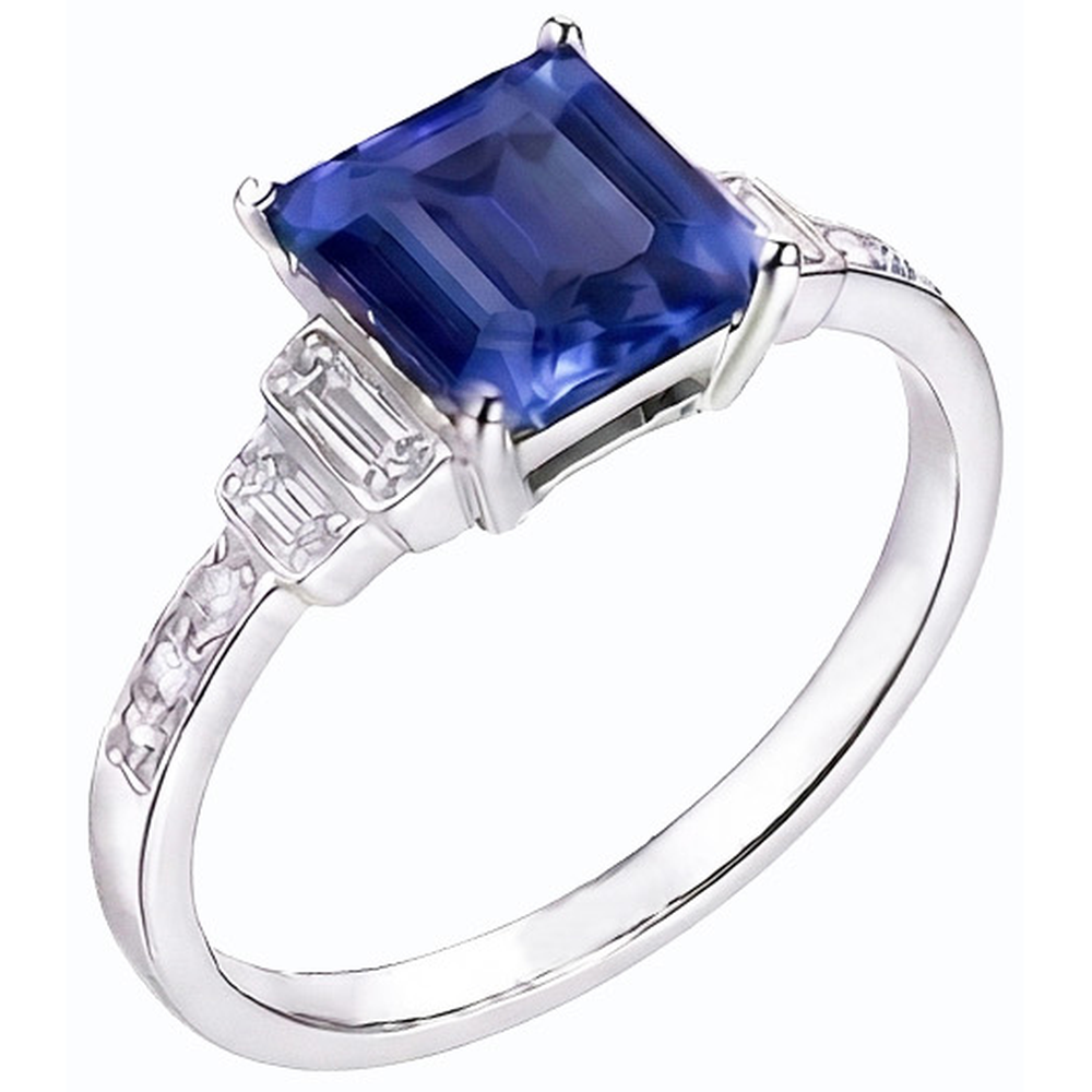 Natural Earth Mined Diamond Emerald Blue Sapphire Ring 3 Carats White Gold 14K Jewelry