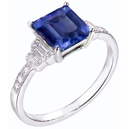 Natural Earth Mined Diamond Emerald Blue Sapphire Ring 3 Carats White Gold 14K Jewelry