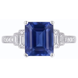 Natural Earth Mined Diamond Emerald Blue Sapphire Ring 3 Carats White Gold 14K Jewelry