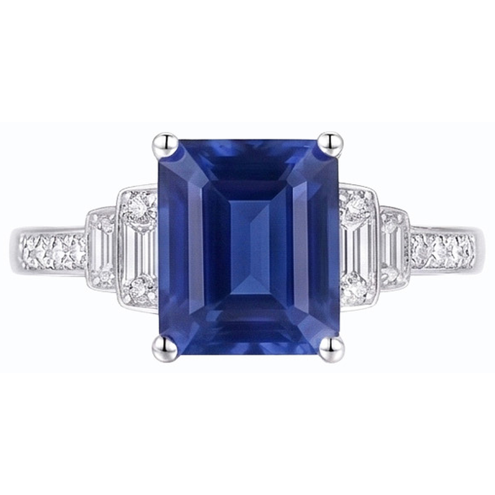 Natural Earth Mined Diamond Emerald Blue Sapphire Ring 3 Carats White Gold 14K Jewelry