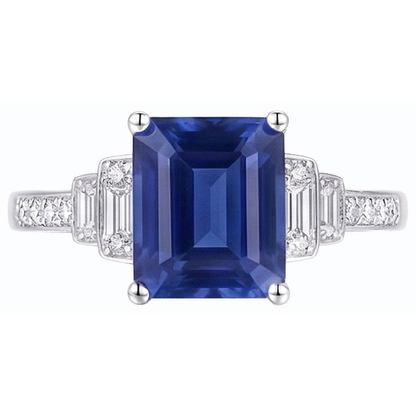 Natural Earth Mined Diamond Emerald Blue Sapphire Ring 3 Carats White Gold 14K Jewelry