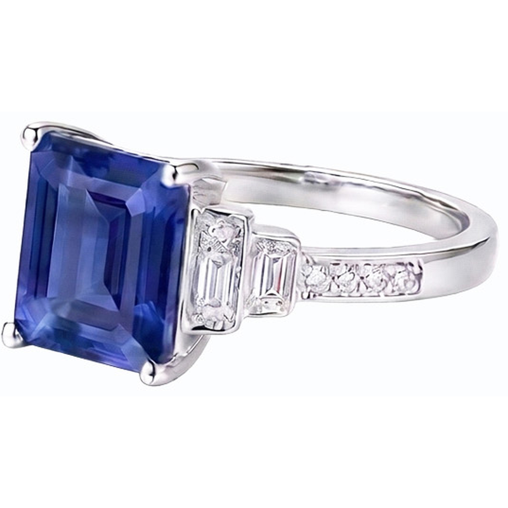 Natural Earth Mined Diamond Emerald Blue Sapphire Ring 3 Carats White Gold 14K Jewelry