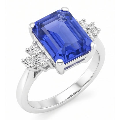 Natural Earth Mined Diamond Emerald Ceylon Sapphire Anniversary Ring 3.50 Carats