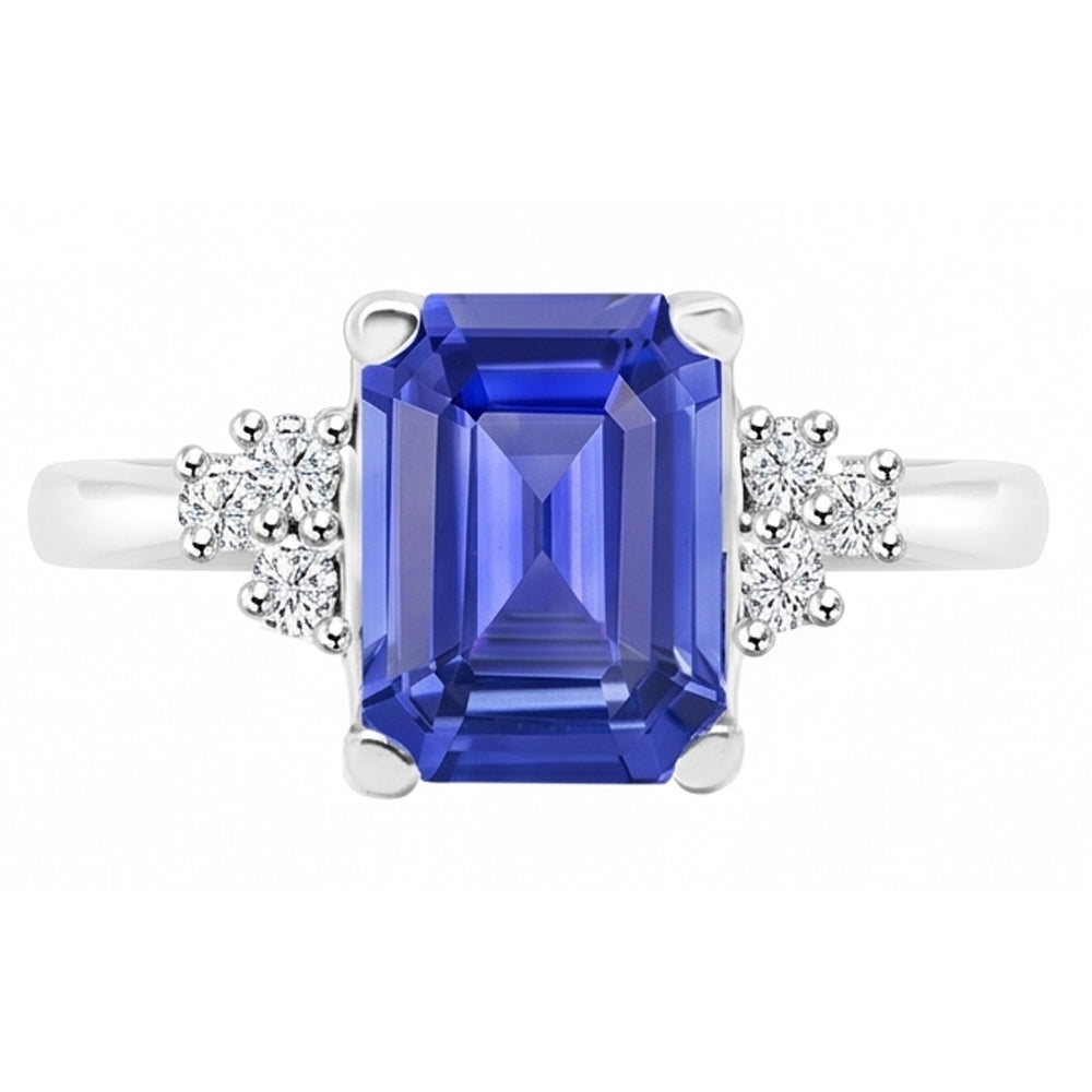 Natural Earth Mined Diamond Emerald Ceylon Sapphire Anniversary Ring 3.50 Carats