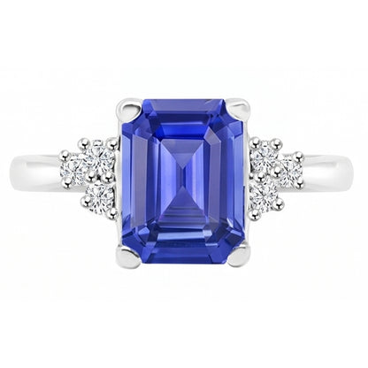 Natural Earth Mined Diamond Emerald Ceylon Sapphire Anniversary Ring 3.50 Carats