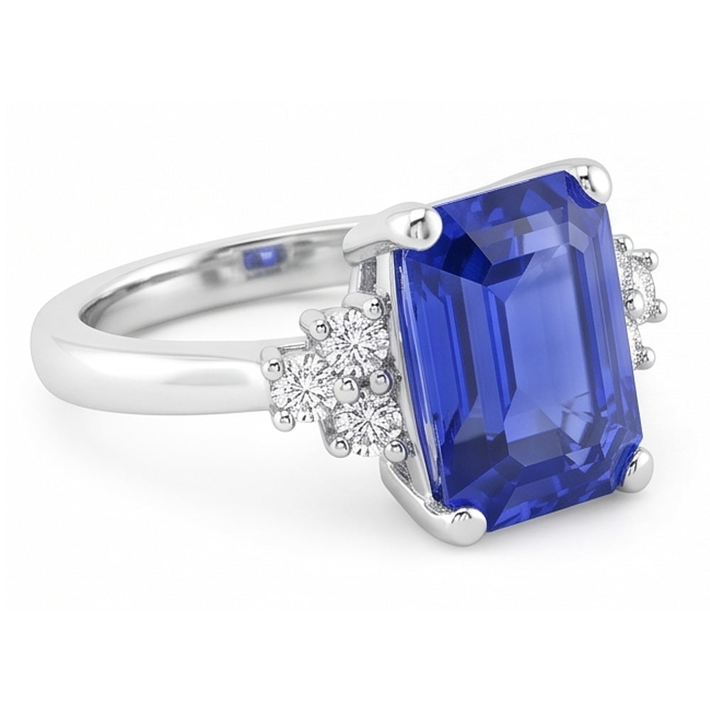 Natural Earth Mined Diamond Emerald Ceylon Sapphire Anniversary Ring 3.50 Carats