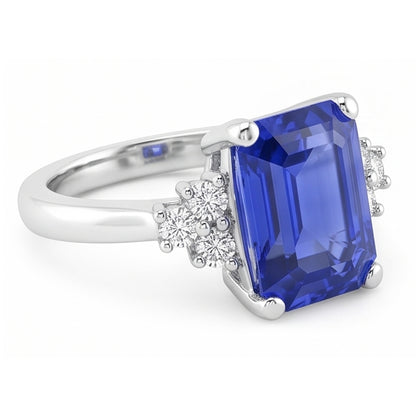 Natural Earth Mined Diamond Emerald Ceylon Sapphire Anniversary Ring 3.50 Carats