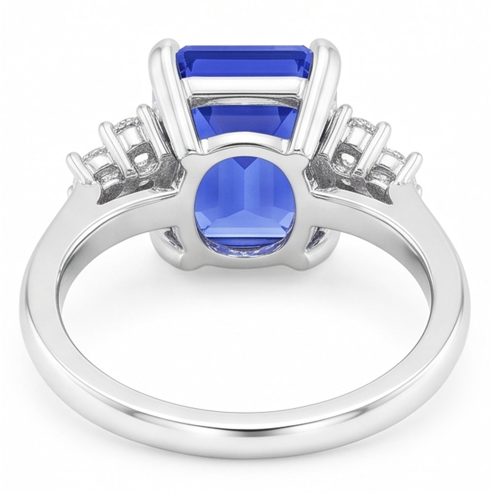 Natural Earth Mined Diamond Emerald Ceylon Sapphire Anniversary Ring 3.50 Carats