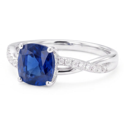 Natural Earth Mined Diamond Engagement Cushion Sapphire Ring Twisted Style 3 Carats