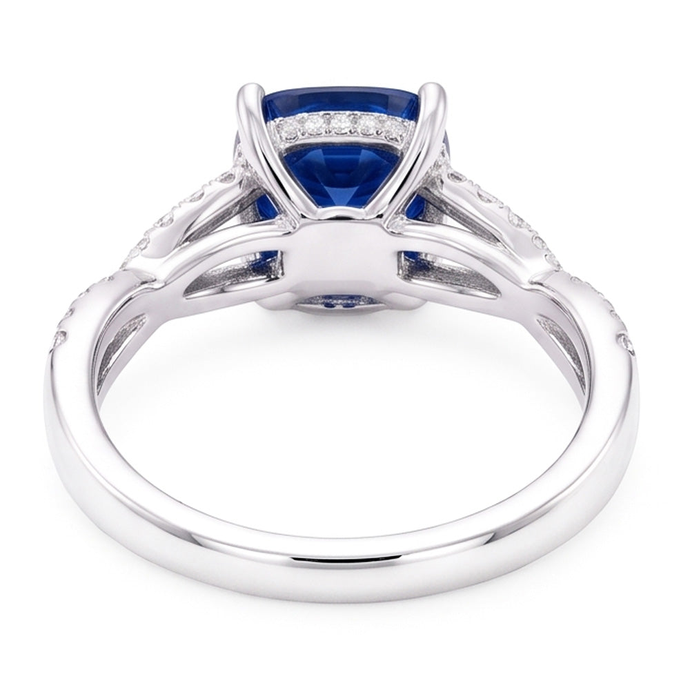 Natural Earth Mined Diamond Engagement Cushion Sapphire Ring Twisted Style 3 Carats