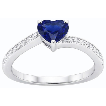 Natural Earth Mined Diamond Engagement Heart Ceylon Sapphire Ring 2 Carats Milgrain Shank