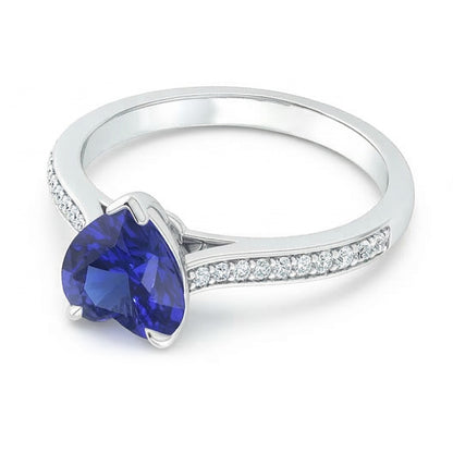 Natural Earth Mined Diamond Engagement Ring 3 Carats Gold Srilankan Sapphire Tapered Shank