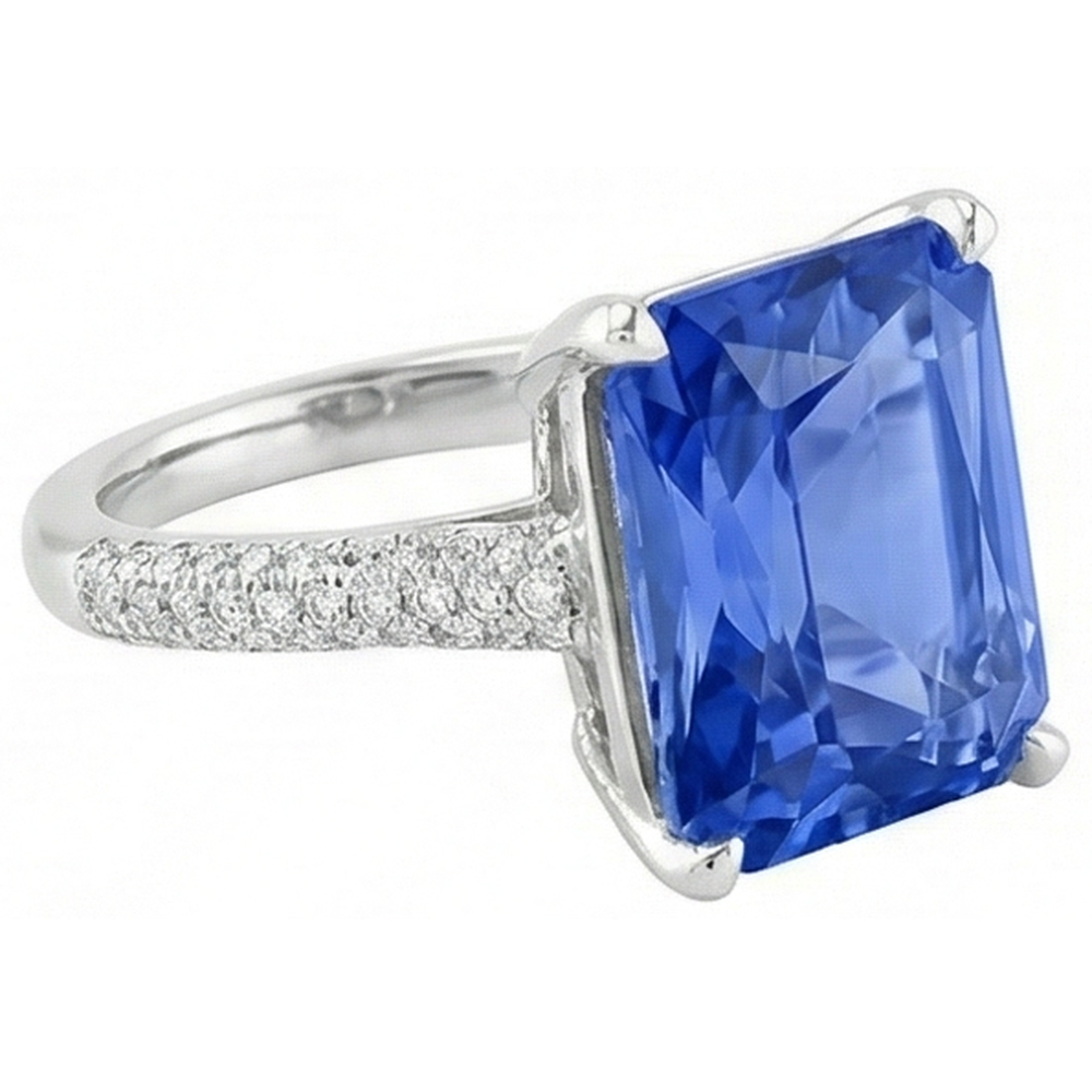 Natural Earth Mined Diamond Engagement Ring 5 Carats Radiant Sapphire Gemstone Jewelry