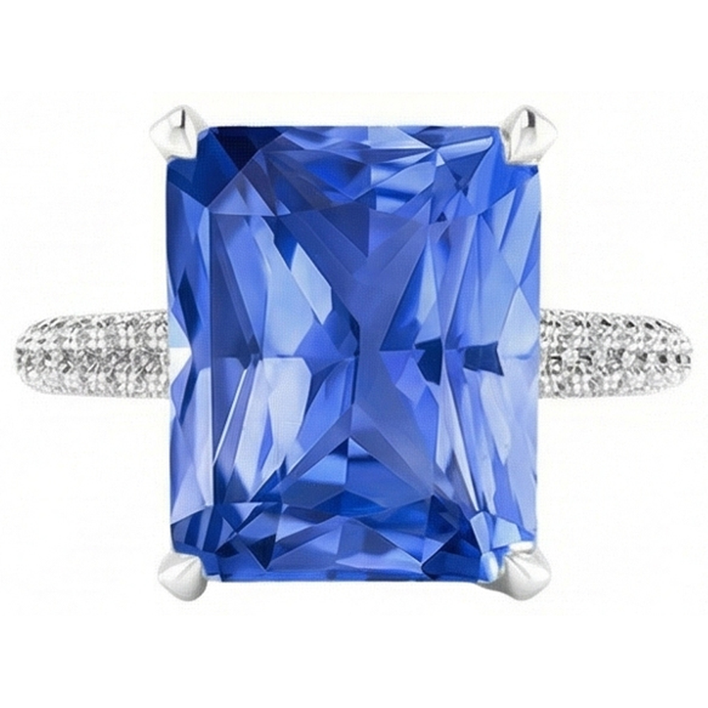 Natural Earth Mined Diamond Engagement Ring 5 Carats Radiant Sapphire Gemstone Jewelry