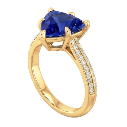 Natural Earth Mined Diamond Engagement Ring 6 Prong Trillion Ceylon Sapphire 2.50 Carats