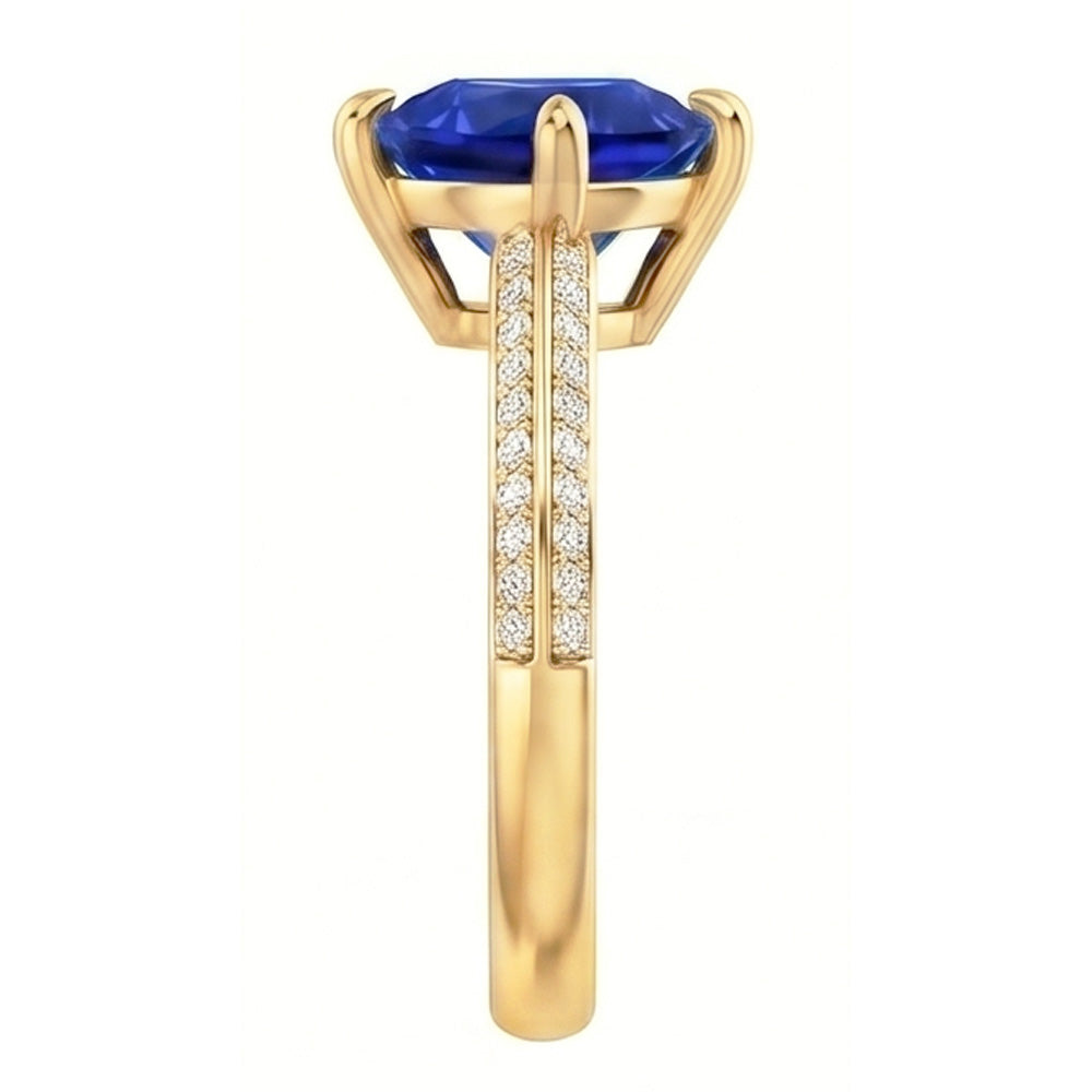 Natural Earth Mined Diamond Engagement Ring 6 Prong Trillion Ceylon Sapphire 2.50 Carats