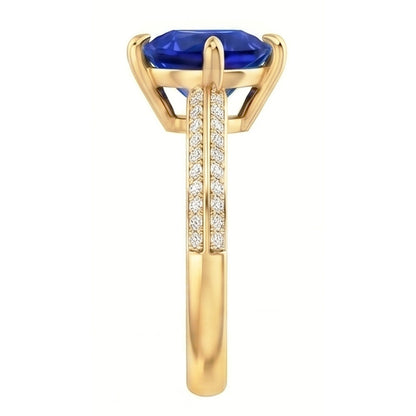 Natural Earth Mined Diamond Engagement Ring 6 Prong Trillion Ceylon Sapphire 2.50 Carats