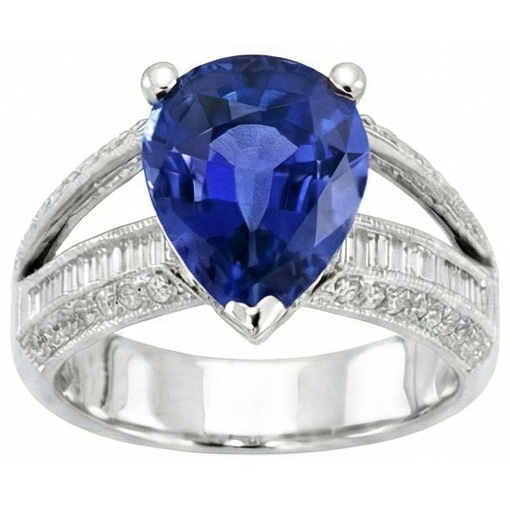 Natural Earth Mined Diamond Engagement Ring Blue Sapphire 3.50 Carats Antique Style