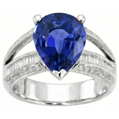 Natural Earth Mined Diamond Engagement Ring Blue Sapphire 3.50 Carats Antique Style