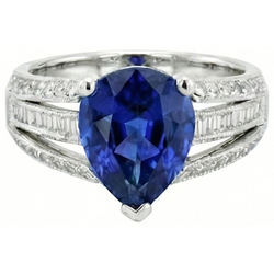 Natural Earth Mined Diamond Engagement Ring Blue Sapphire 3.50 Carats Antique Style